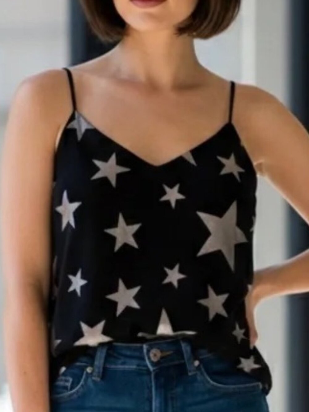 Aqua Camisole Black Silver Star Small